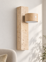 Rechargeable Travertine and Wood Wall Light — product view
