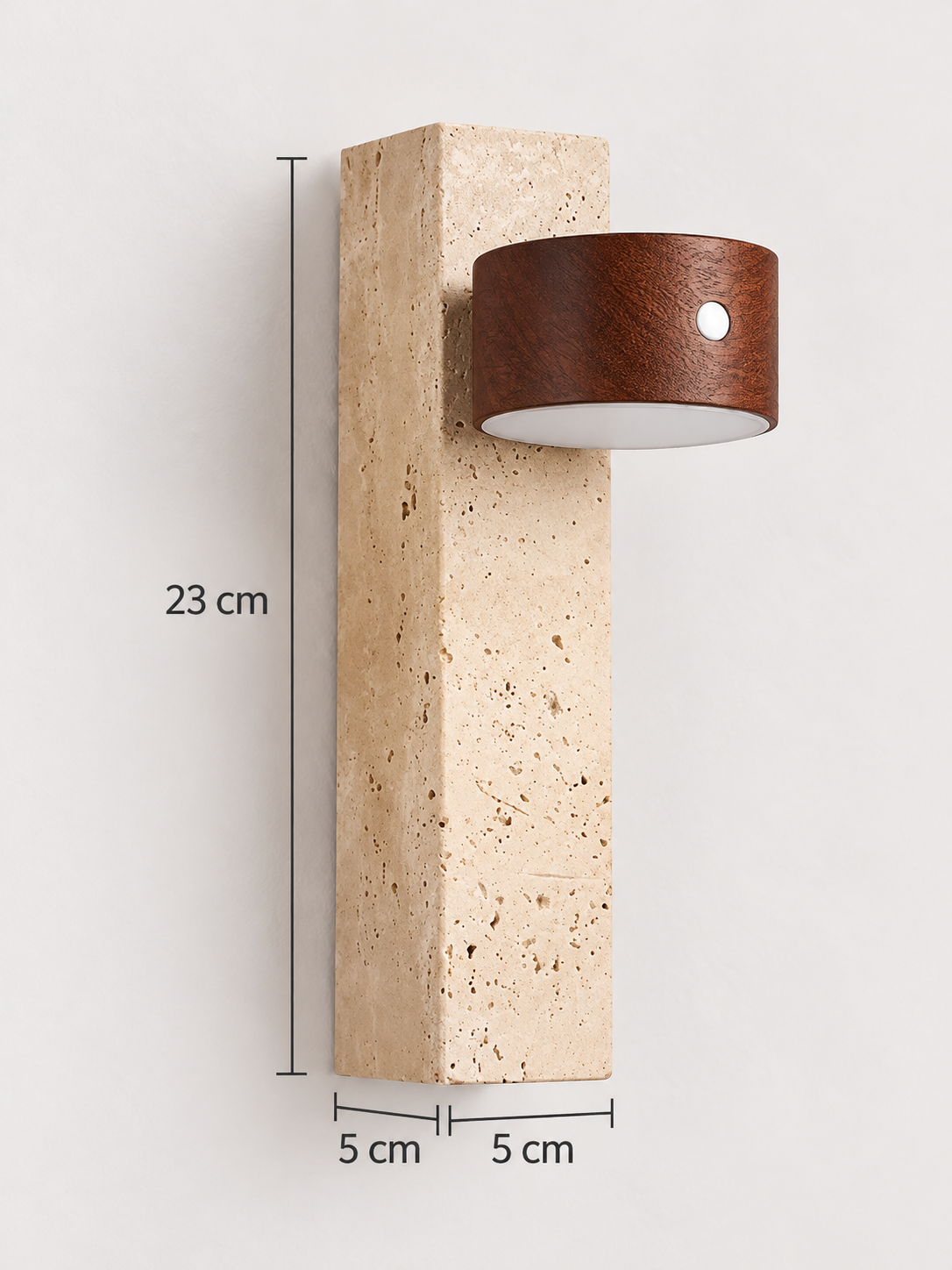 Rechargeable Travertine and Wood Wall Light — product view