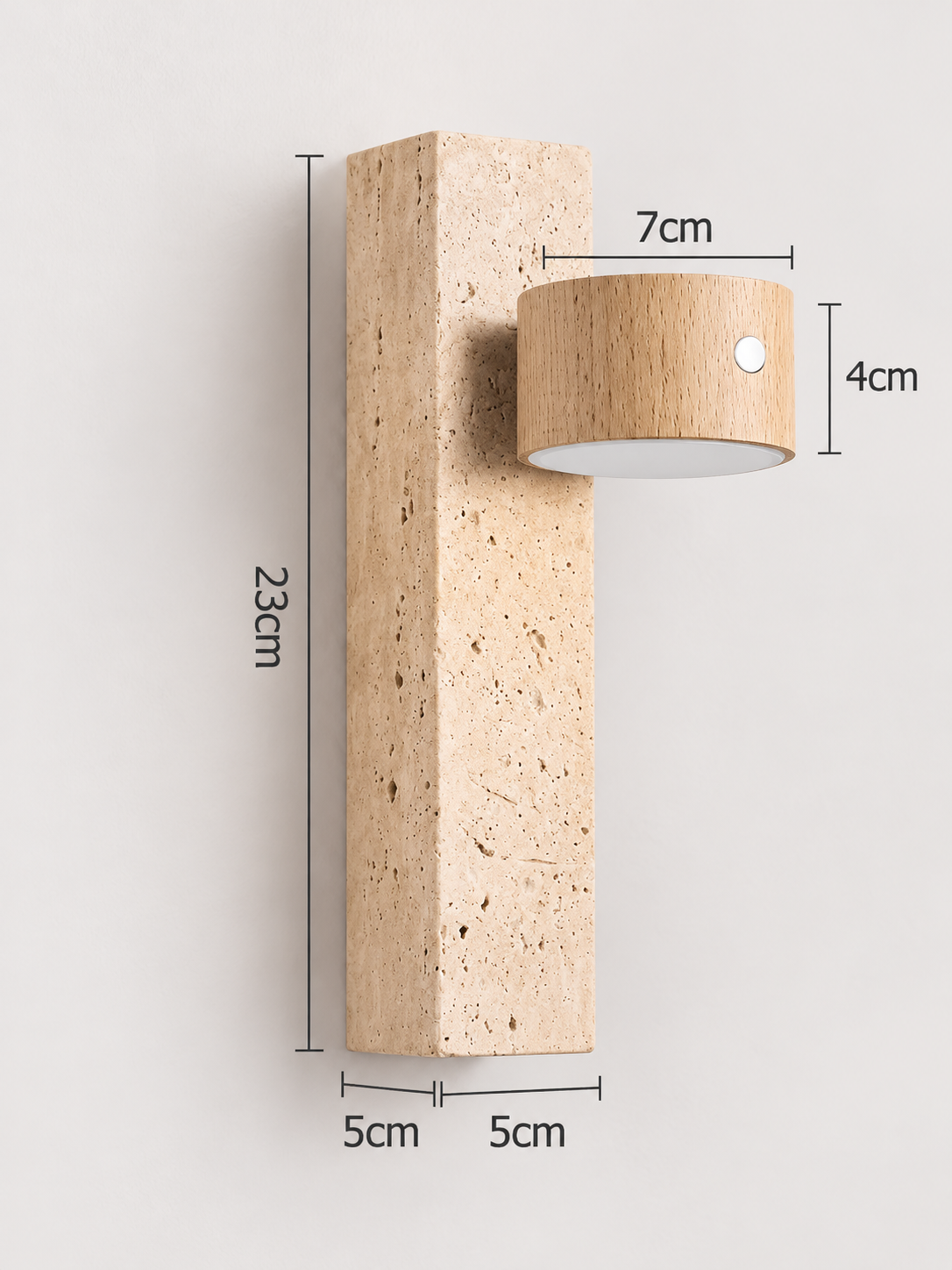 Rechargeable Travertine and Wood Wall Light — product view