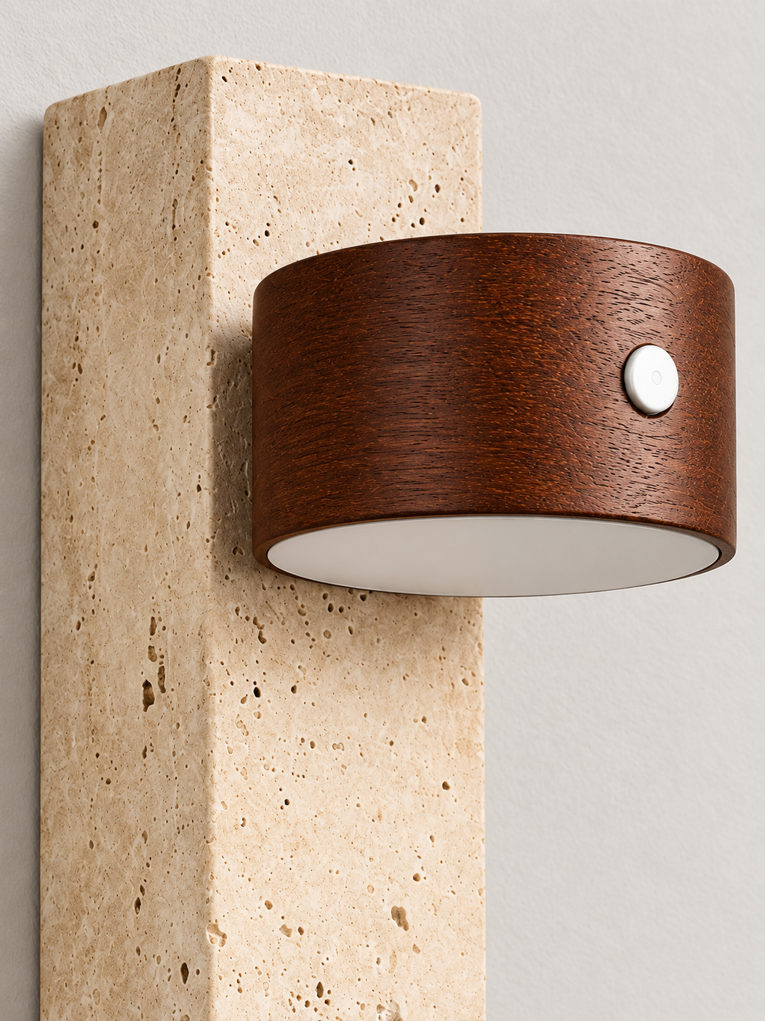 Rechargeable Travertine and Wood Wall Light — product view