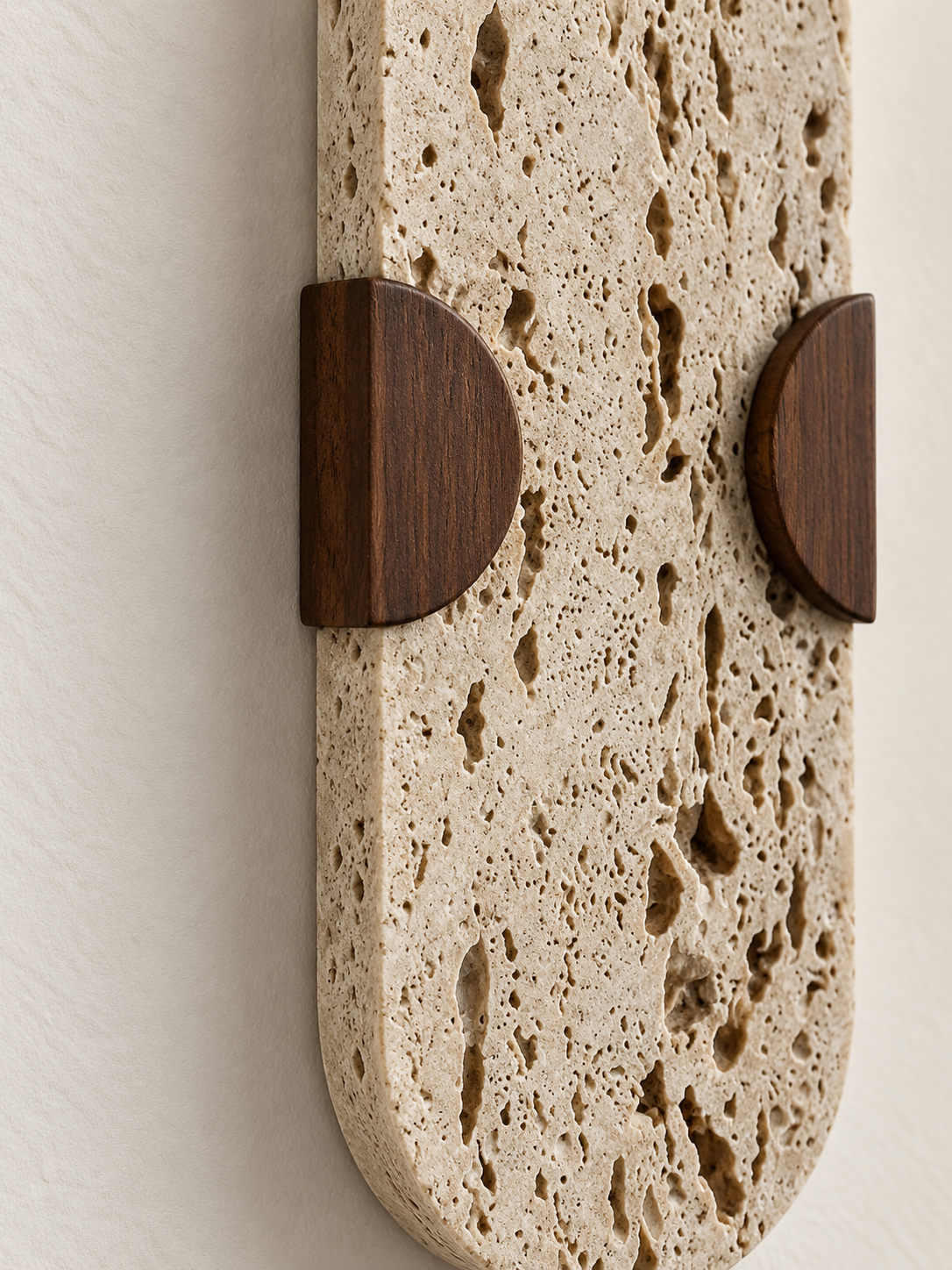 Perforated Travertine and Wood Wall Light — product view