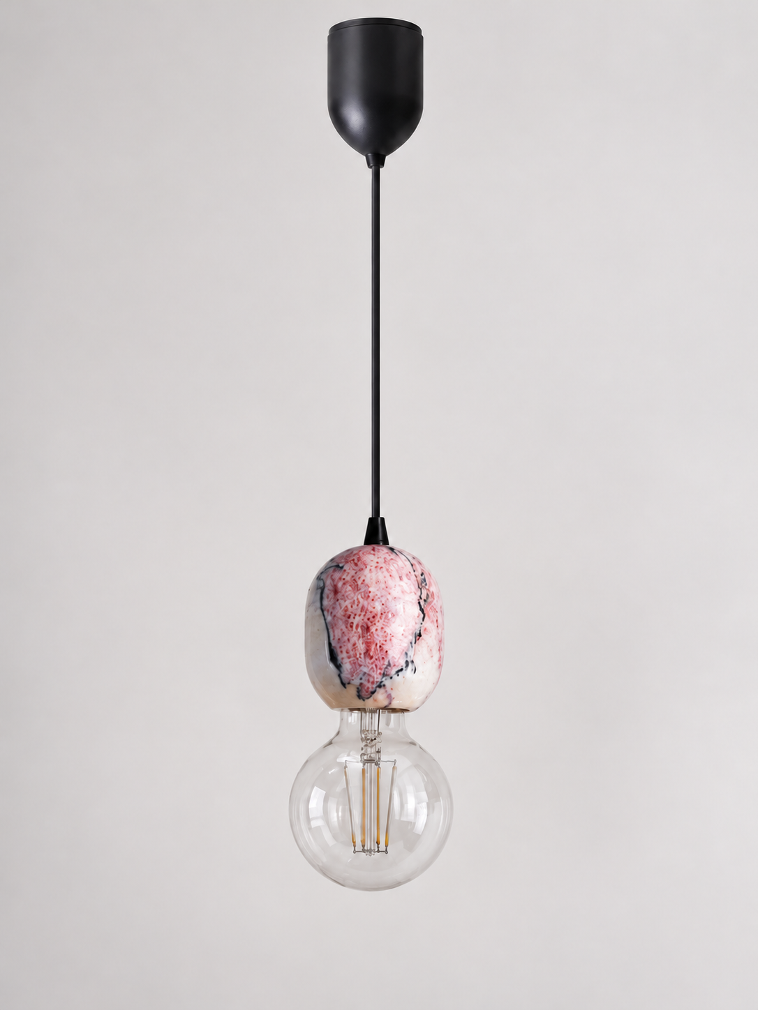 Purple-Veined Stone Exposed-Bulb Pendant — product view