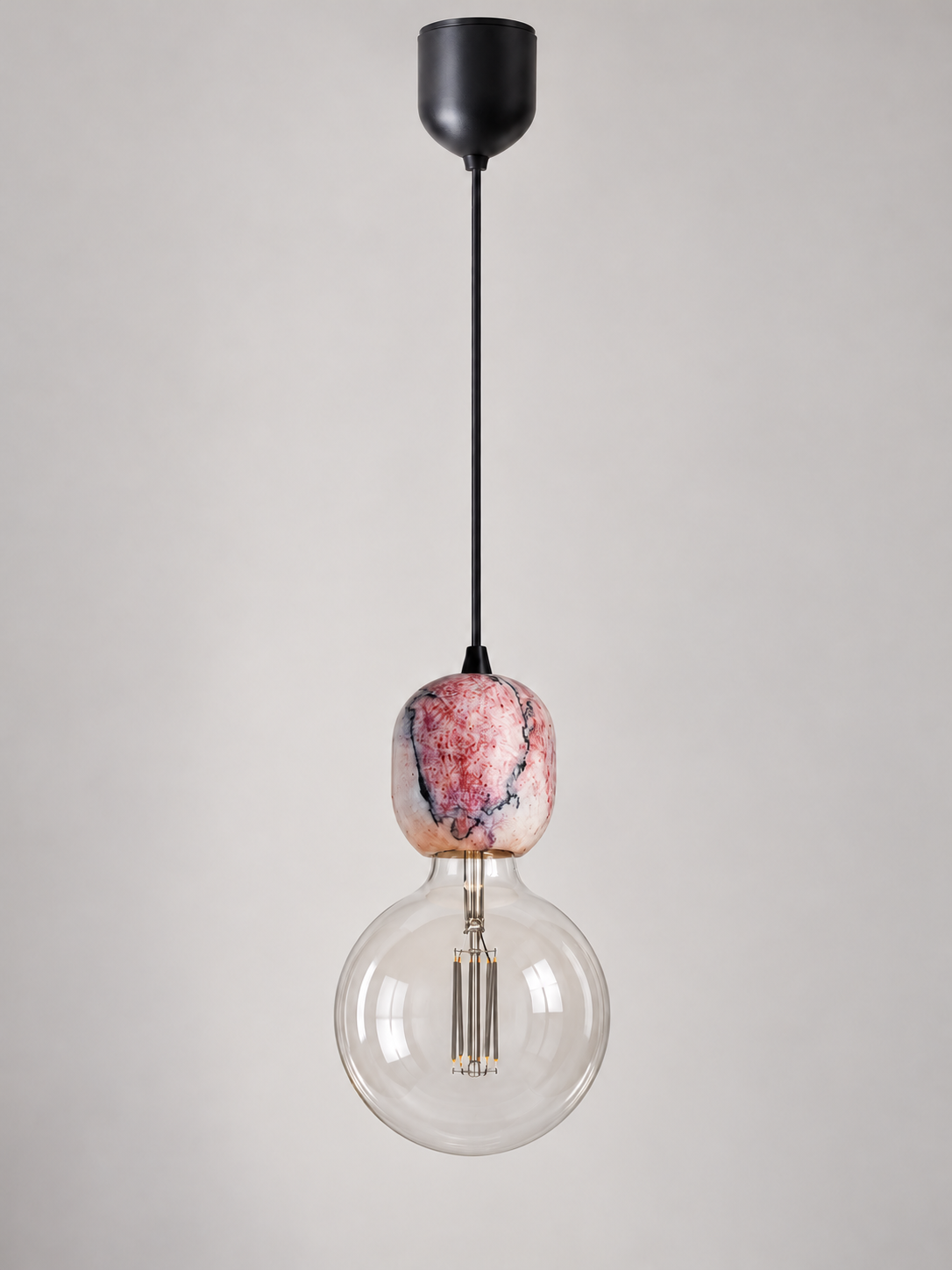 Purple-Veined Stone Exposed-Bulb Pendant — product view