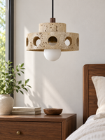 Perforated Travertine Drum Pendant Light — product view