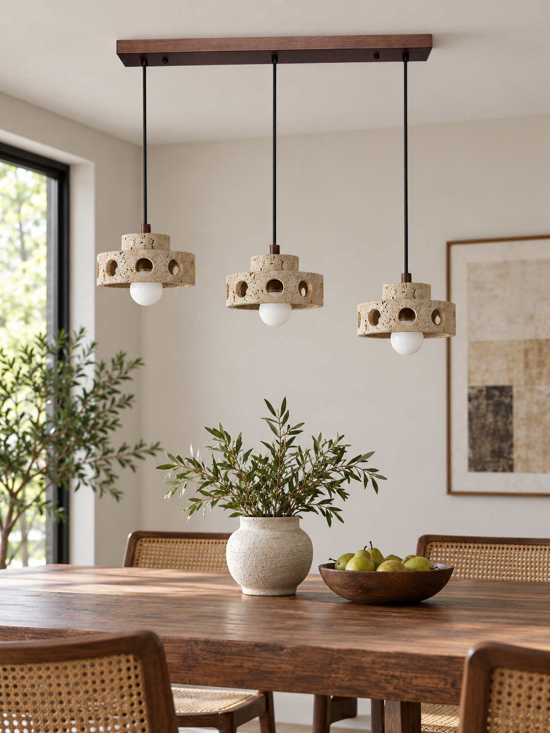 Perforated Travertine Drum Pendant Light — product view