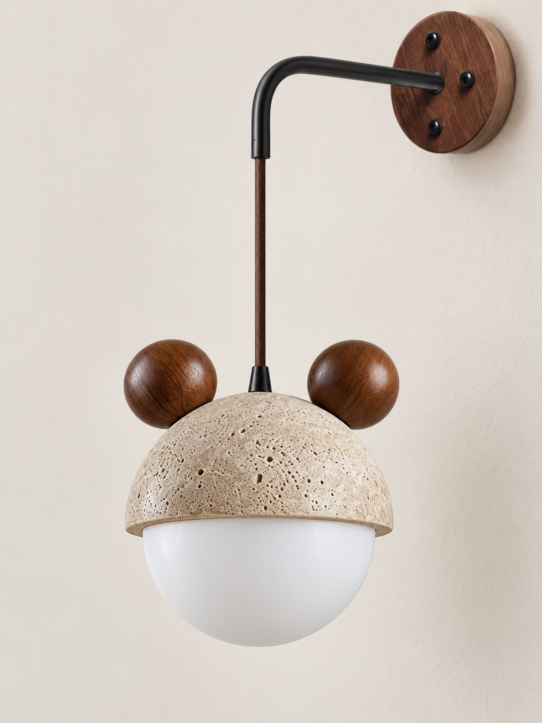 Rechargeable Travertine Globe Wall Light — Closer full product view