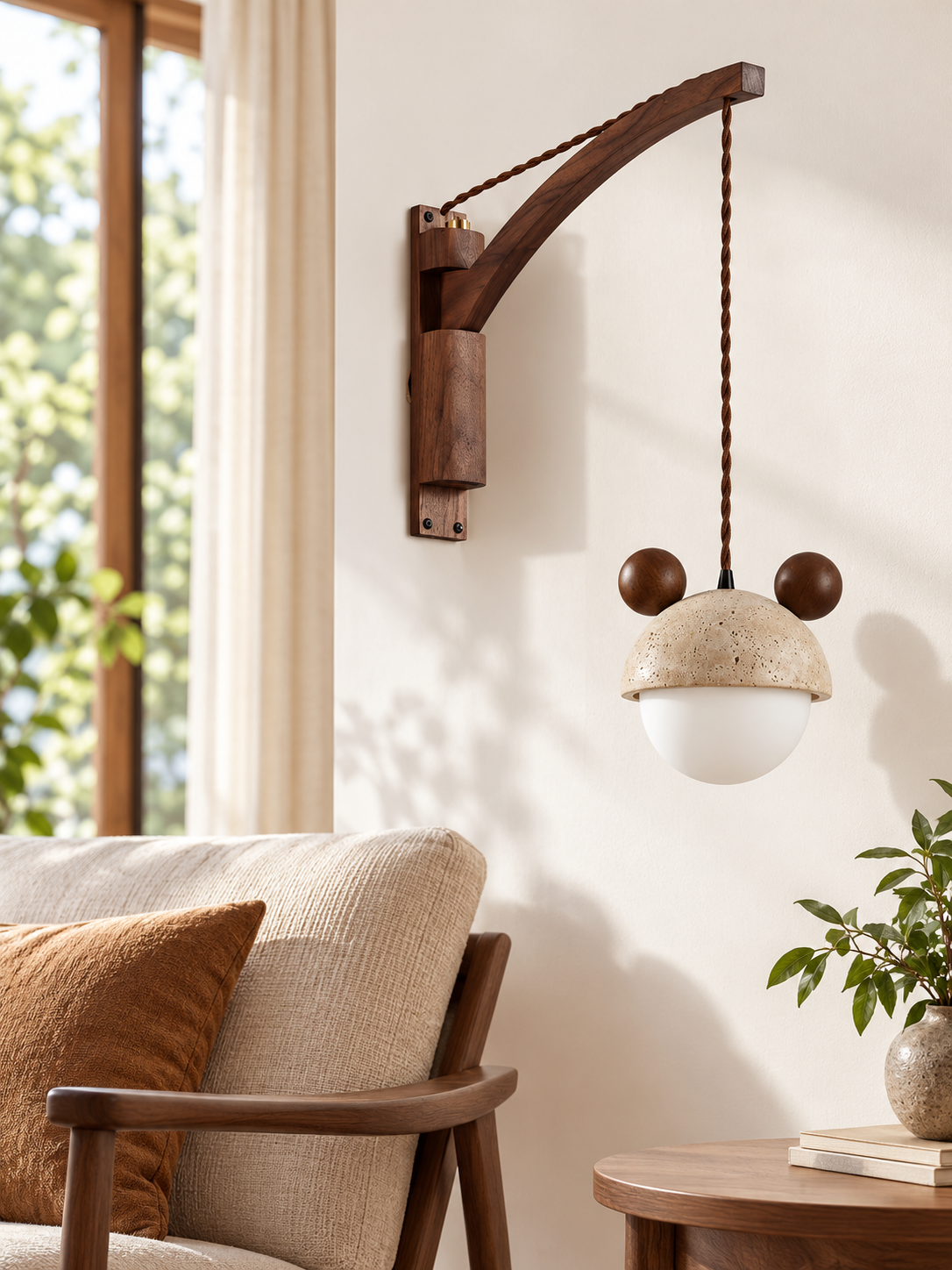 Rechargeable Travertine Globe Wall Light — 06_swing_scene