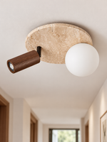 Travertine Globe and Wood Spotlight Ceiling Light — 01_dark_hero