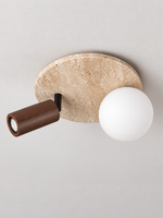 Travertine Globe and Wood Spotlight Ceiling Light — Alternate close product angle