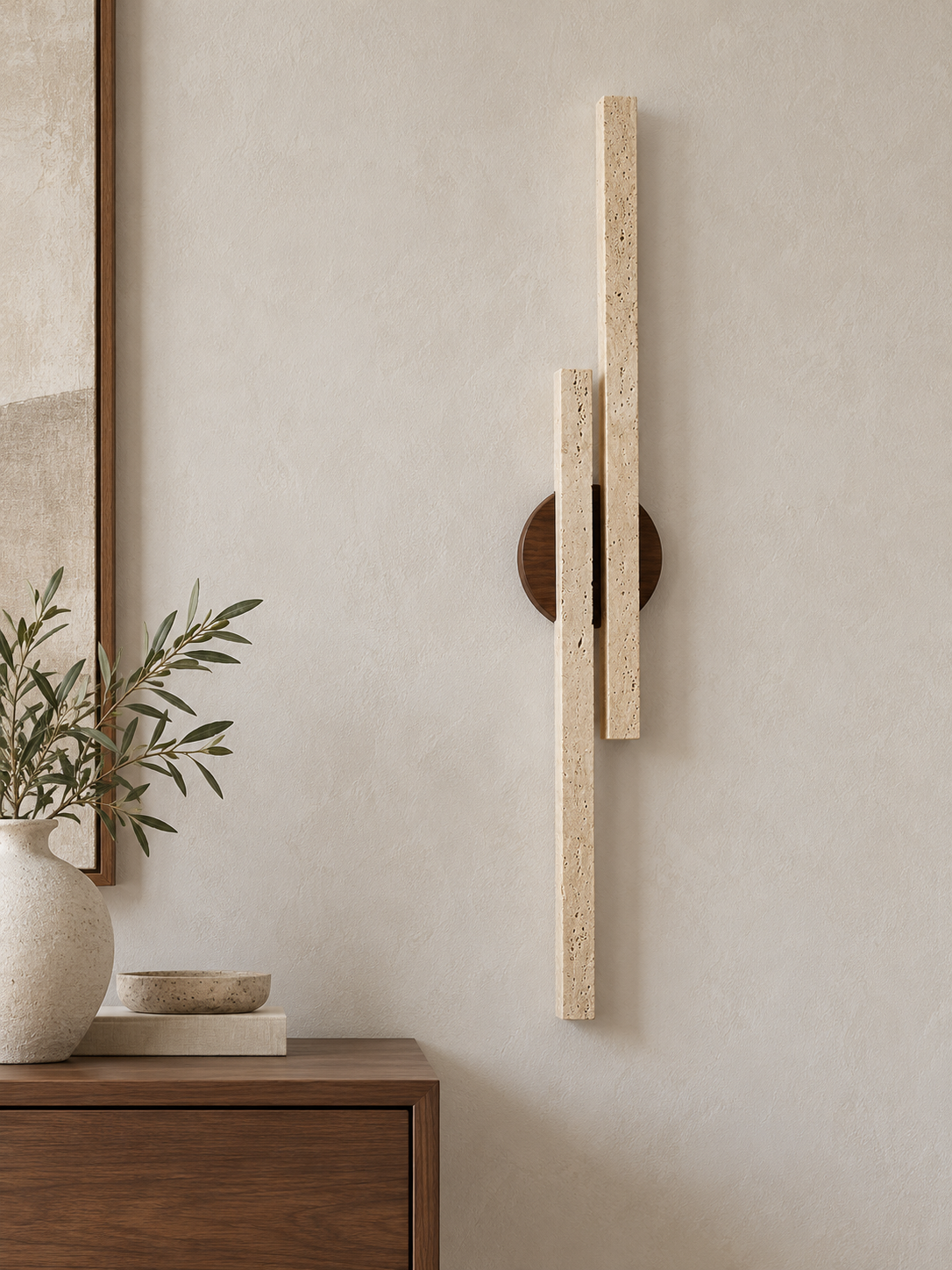 Travertine and Wood Linear Wall Light — product view