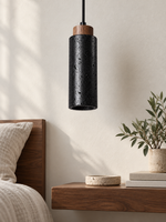 Black Travertine Cylinder Pendant with Wood Accent — 01_standard_hero