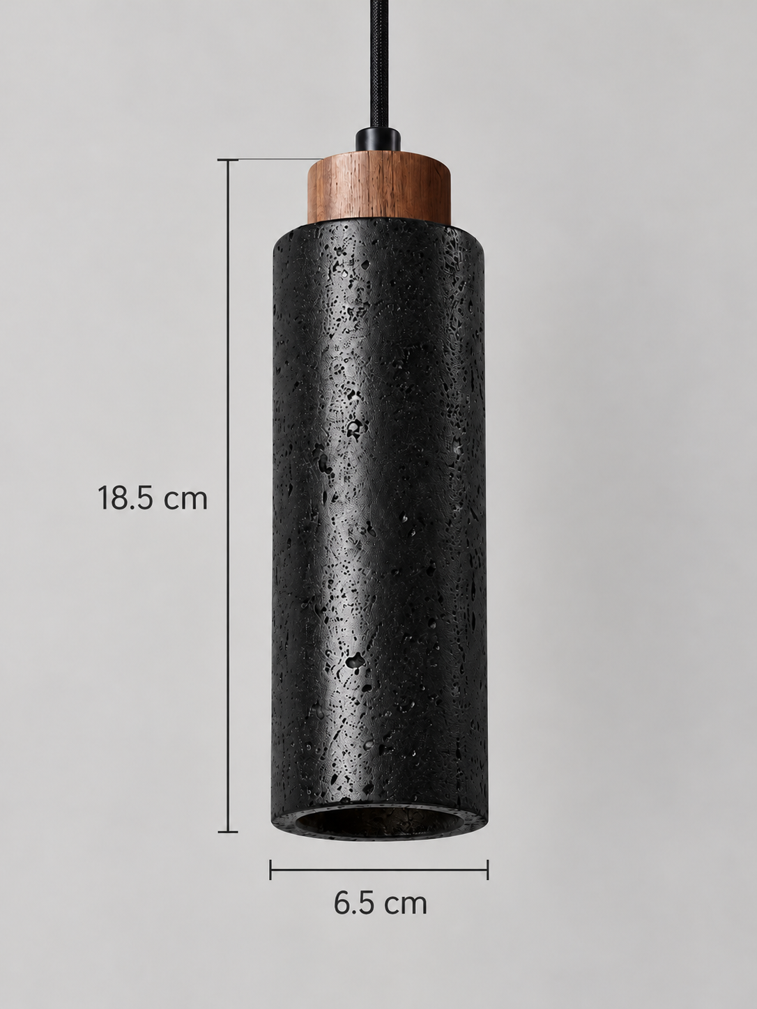 Black Travertine Cylinder Pendant with Wood Accent — 03_dimensions
