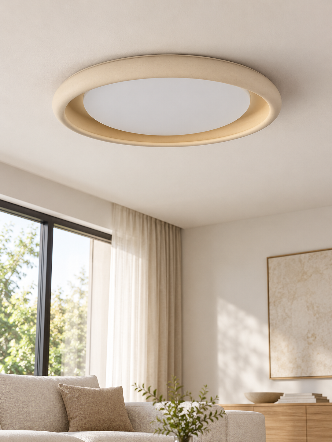 Microcement Round Flush-Mount Ceiling Light — product view