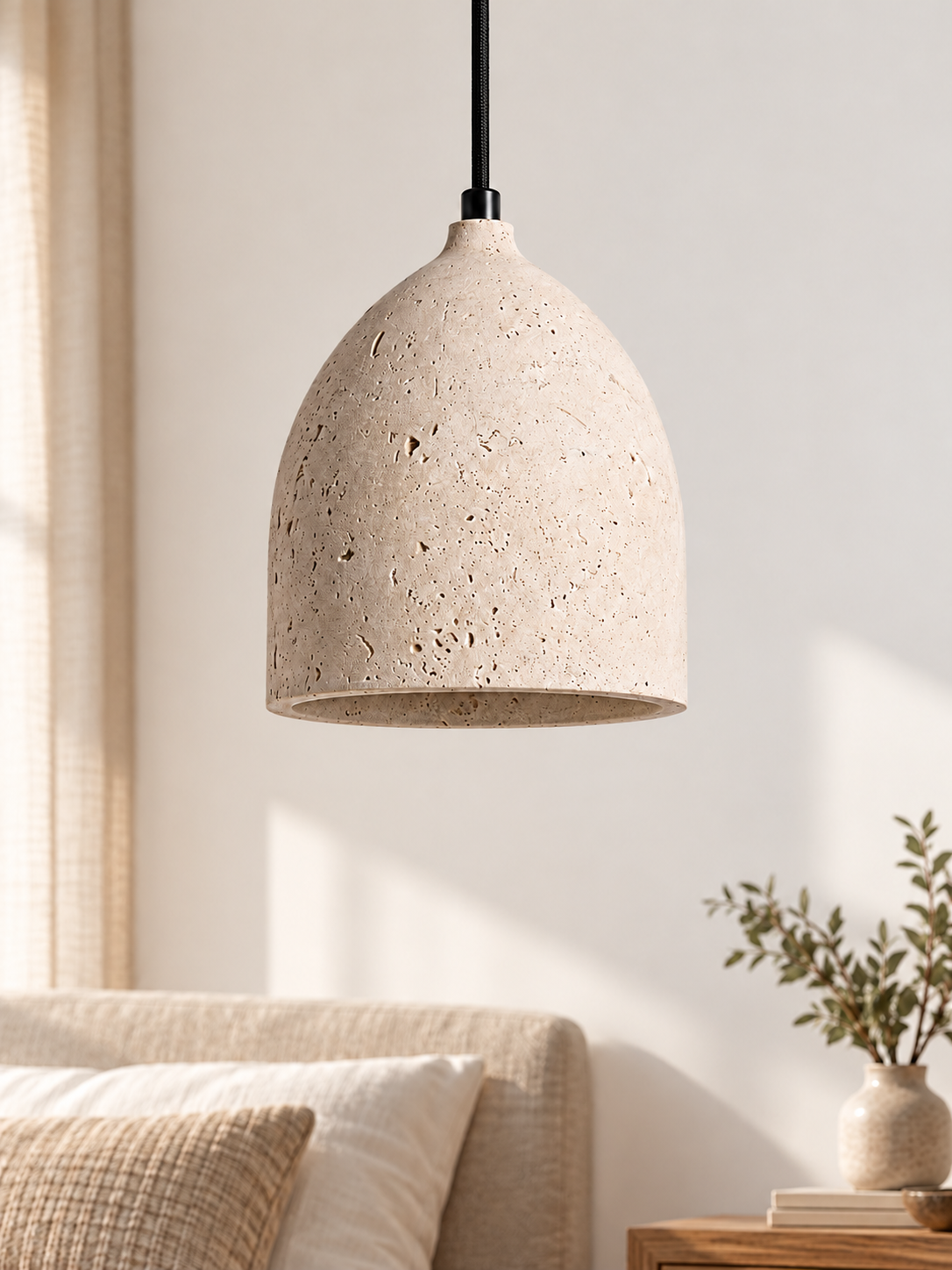 Rice-White Travertine Dome Pendant — product view