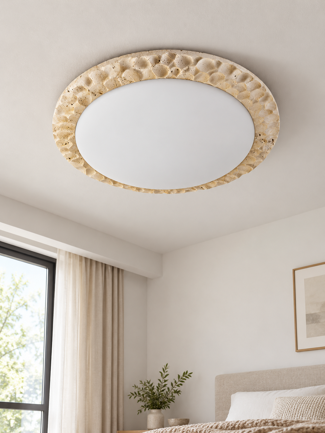 Carved Travertine Round Ceiling Light — product view