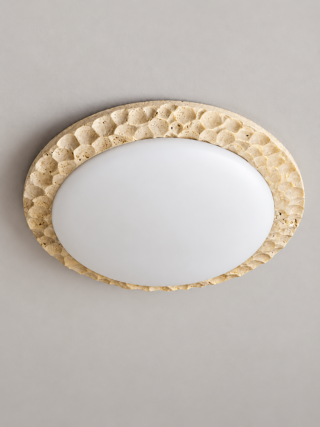 Carved Travertine Round Ceiling Light — product view