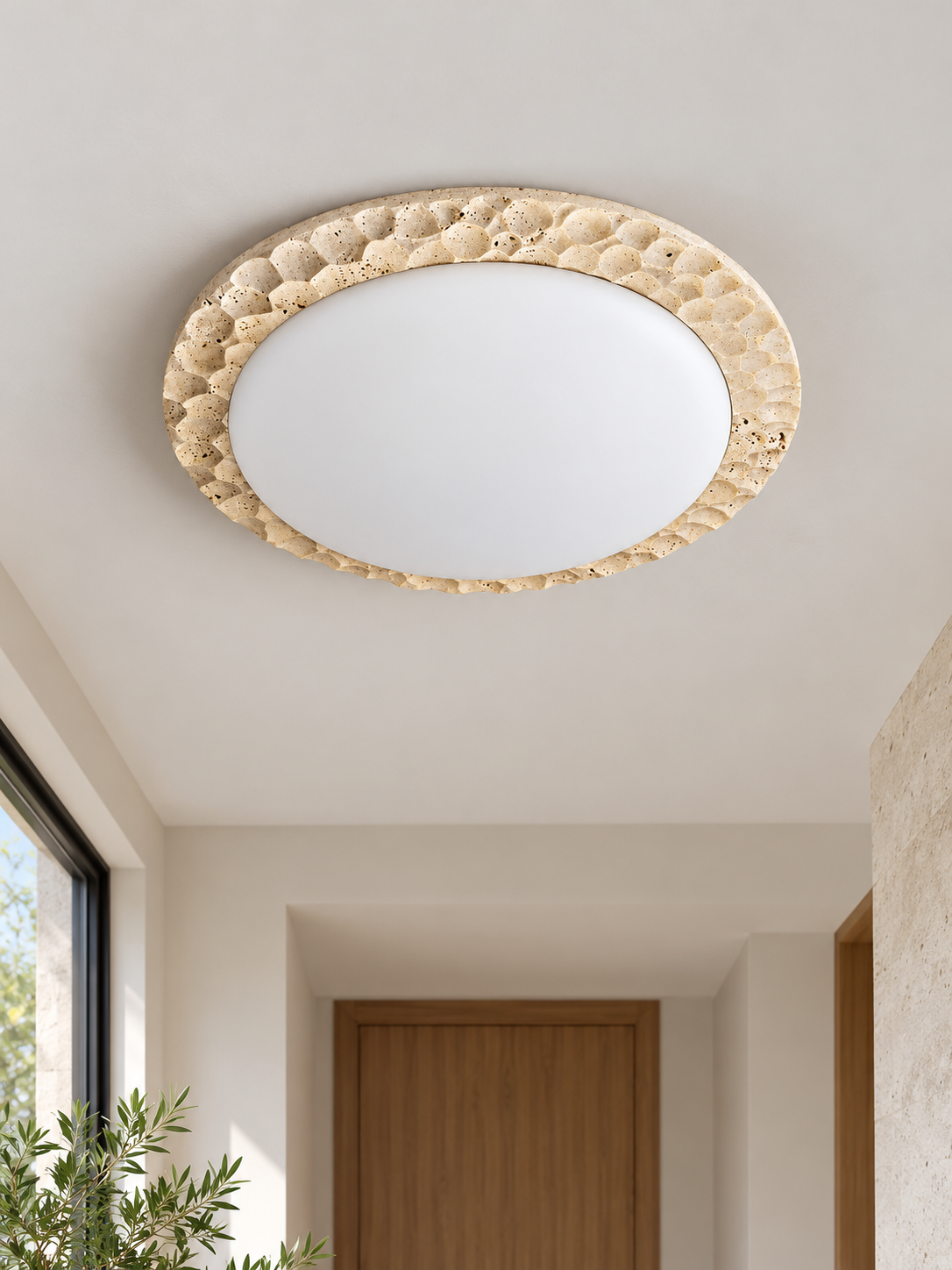 Carved Travertine Round Ceiling Light — product view