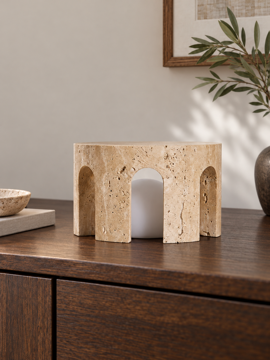 Arched Travertine Rechargeable Table Lamp — product view