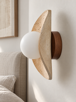 Sculpted Travertine Globe Wall Lamp — product view