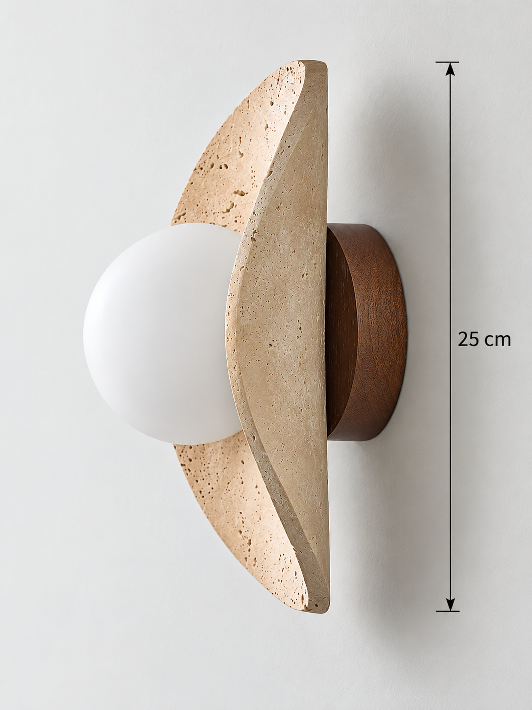 Sculpted Travertine Globe Wall Lamp — product view