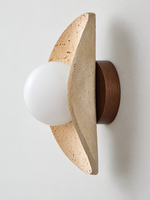 Sculpted Travertine Globe Wall Lamp — product view