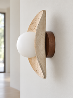 Sculpted Travertine Globe Wall Lamp — product view
