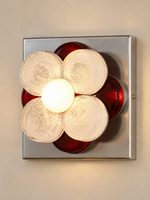 Four Petal Colored Glass Wall Sconce – Ruby Red / Opal White Bulb