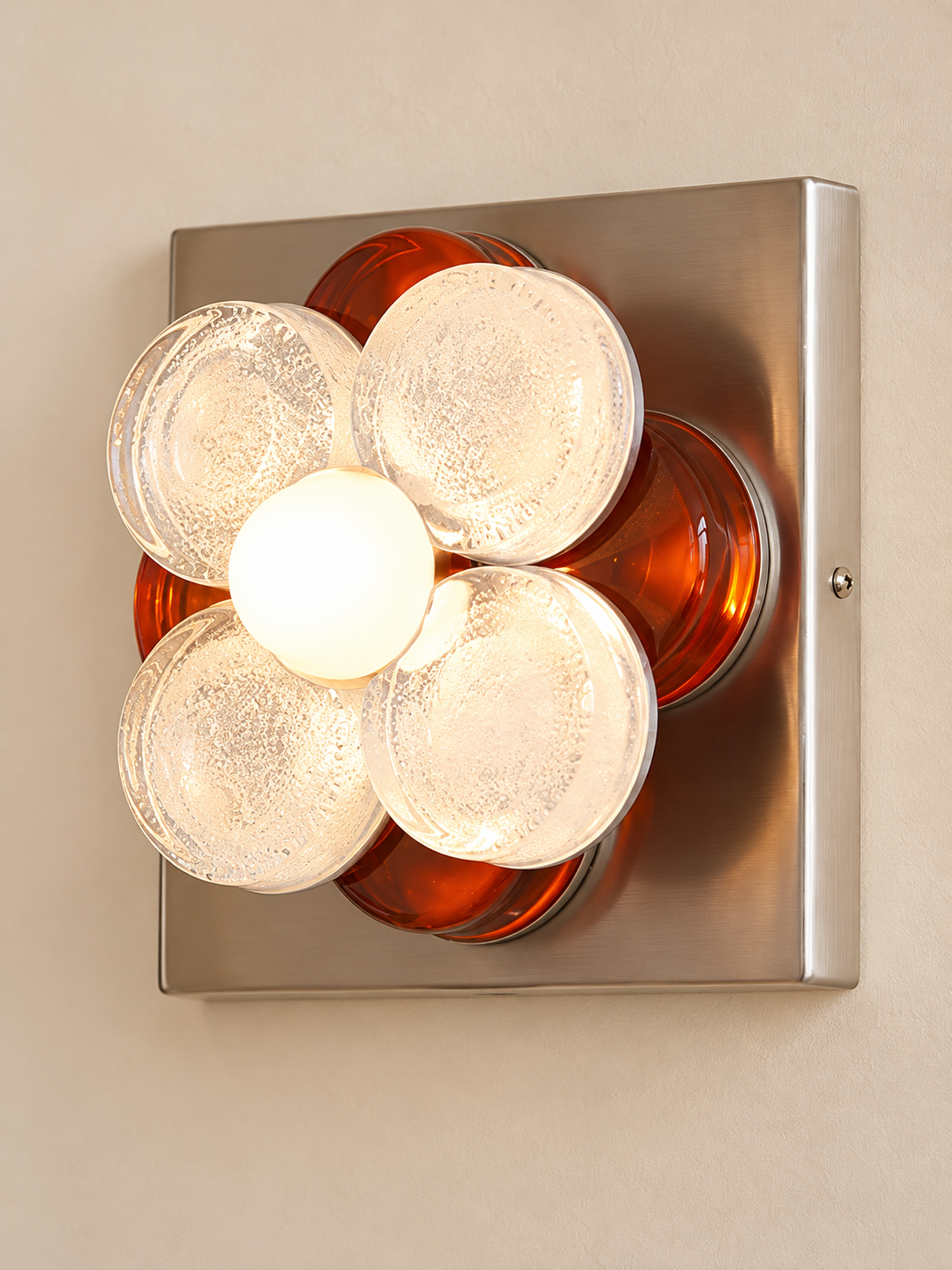 Four Petal Colored Glass Wall Sconce – Orange / Opal White Bulb