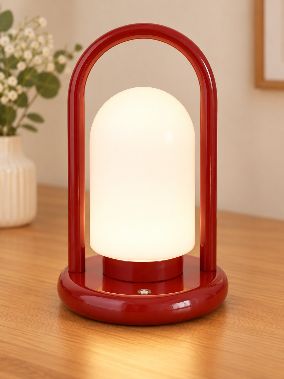 Arch Handle Rechargeable Glass Table Lamp – Cherry Red – Single – Gift Box