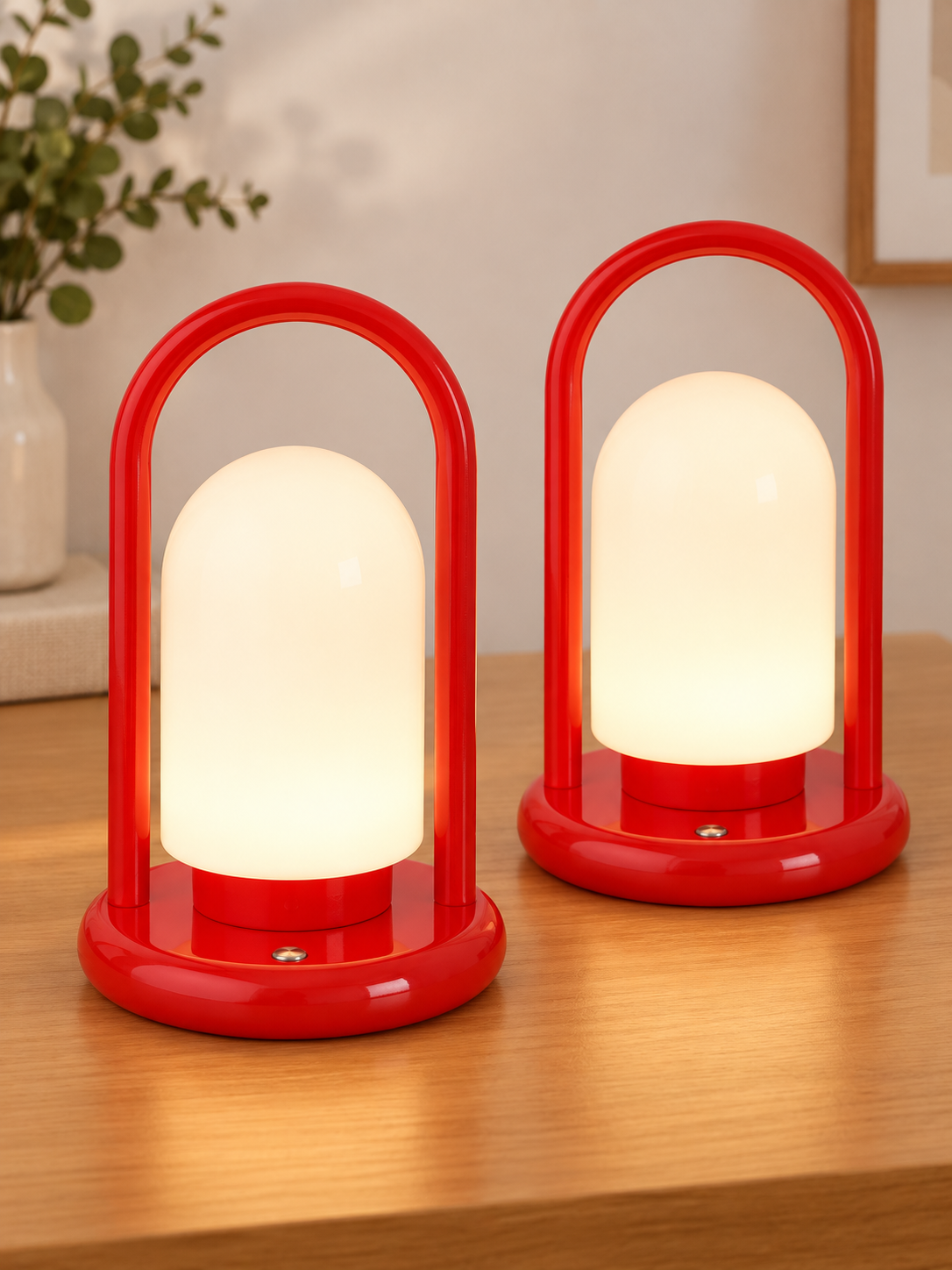 Arch Handle Rechargeable Glass Table Lamp – Pomegranate Red – Pair of 2 – Gift Box