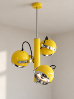 Retro Three Head Chrome Pendant Light – Vertical / Yellow / Half-Mirror Bulbs