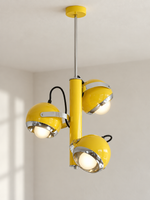 Retro Three Head Chrome Pendant Light – Vertical / Yellow / Opal White Bulbs