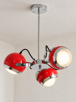Retro Three Head Chrome Pendant Light – Horizontal B / Red / Opal White Bulbs