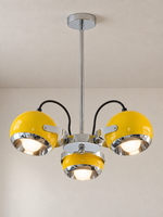Retro Three Head Chrome Pendant Light – Horizontal B / Yellow / Opal White Bulbs