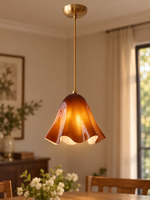 Wavy Bell Glass Pendant Light – Brass / Amber / Plain