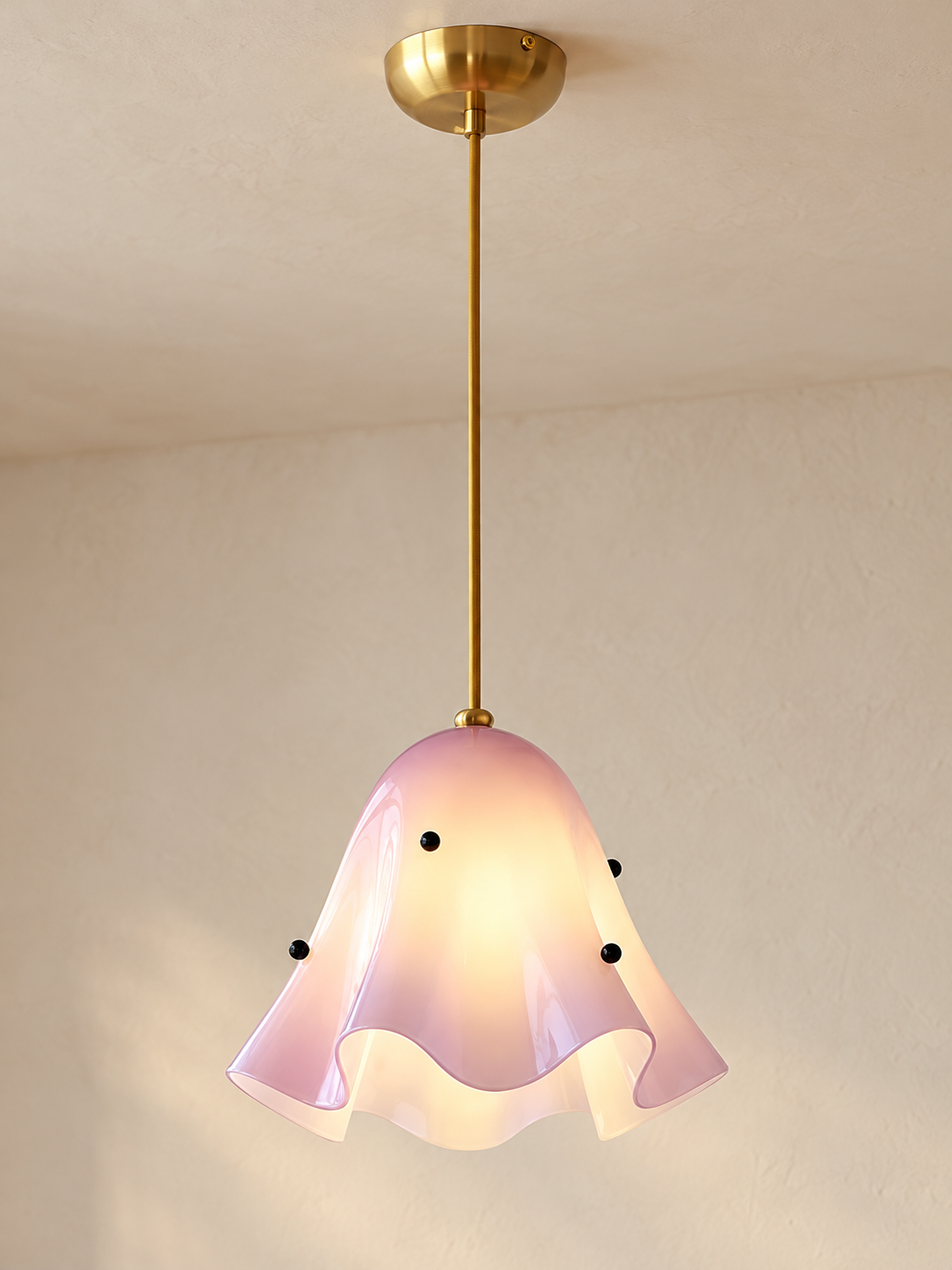Wavy Bell Glass Pendant Light – Brass / Purple / Beaded