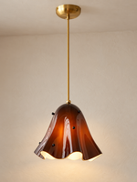 Wavy Bell Glass Pendant Light – Brass / Coffee Brown / Beaded