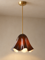 Wavy Bell Glass Pendant Light – Brass / Coffee Brown / Plain