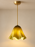 Wavy Bell Glass Pendant Light – Brass / Green / Plain