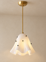 Wavy Bell Glass Pendant Light – Brass / White / Beaded