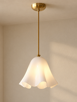 Wavy Bell Glass Pendant Light – Brass / White / Plain