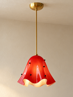 Wavy Bell Glass Pendant Light – Brass / Red / Beaded