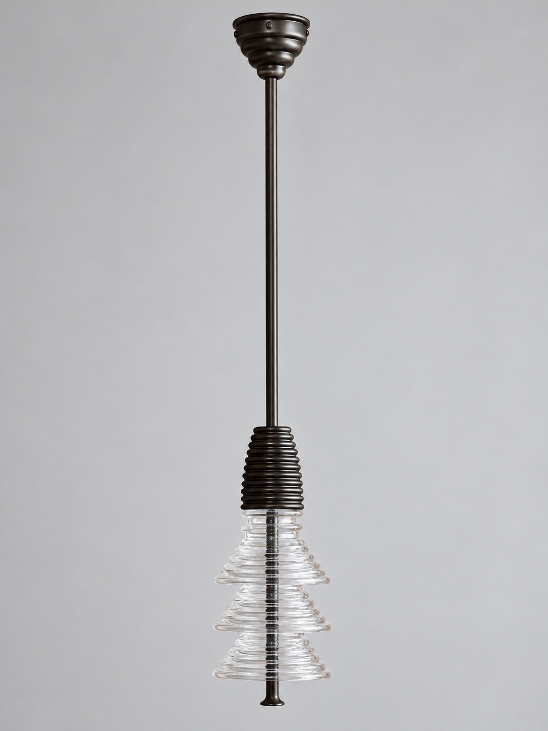 Dark Bronze pendant with 3 clear acrylic tiers, shown switched off