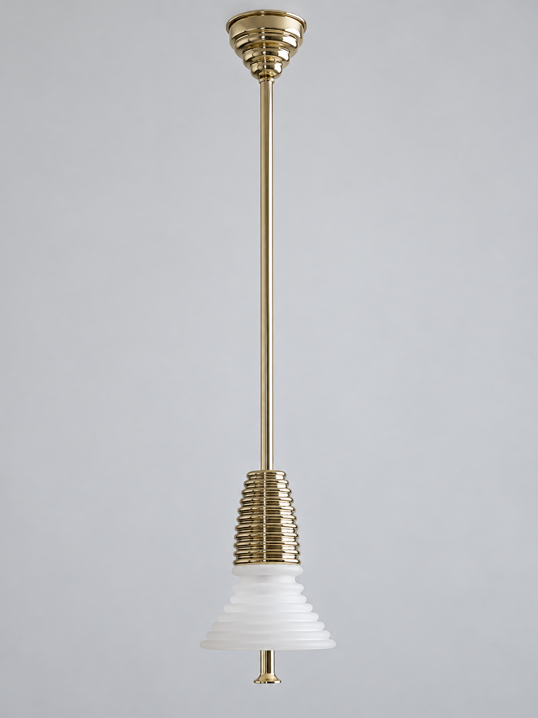 Gold-tone pendant with 1 frosted white acrylic tier, shown switched off