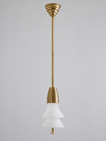 Gold-tone pendant with 2 frosted white acrylic tiers, shown switched off