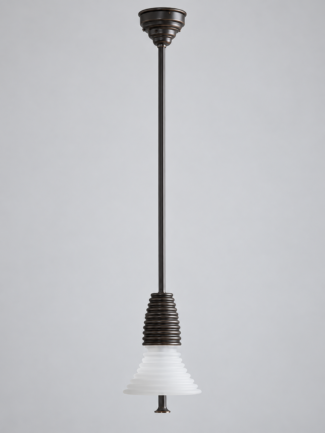 Dark Bronze pendant with 1 frosted white acrylic tier, shown switched off