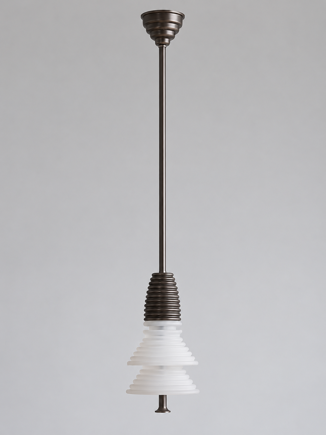 Dark Bronze pendant with 2 frosted white acrylic tiers, shown switched off