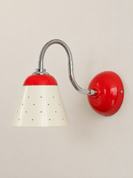 Perforated Cone Gooseneck Wall Sconce – Pomegranate Red and Chrome – White Shade