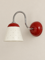 Perforated Cone Gooseneck Wall Sconce – Cherry Red and Chrome – White Shade