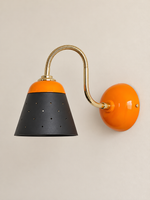 Perforated Cone Gooseneck Wall Sconce – Orange and Gold – Black Shade